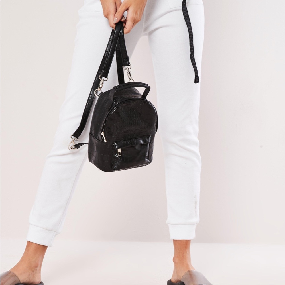 Black faux leather croc backpack